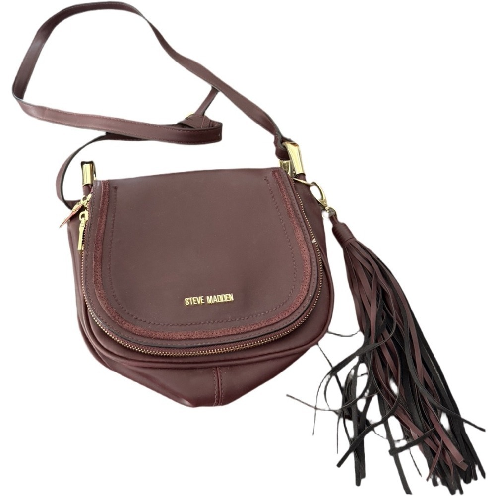 Steve Madden Reddish Brown Crossbody Saddle Bag Small Purse Boho Western Tassel